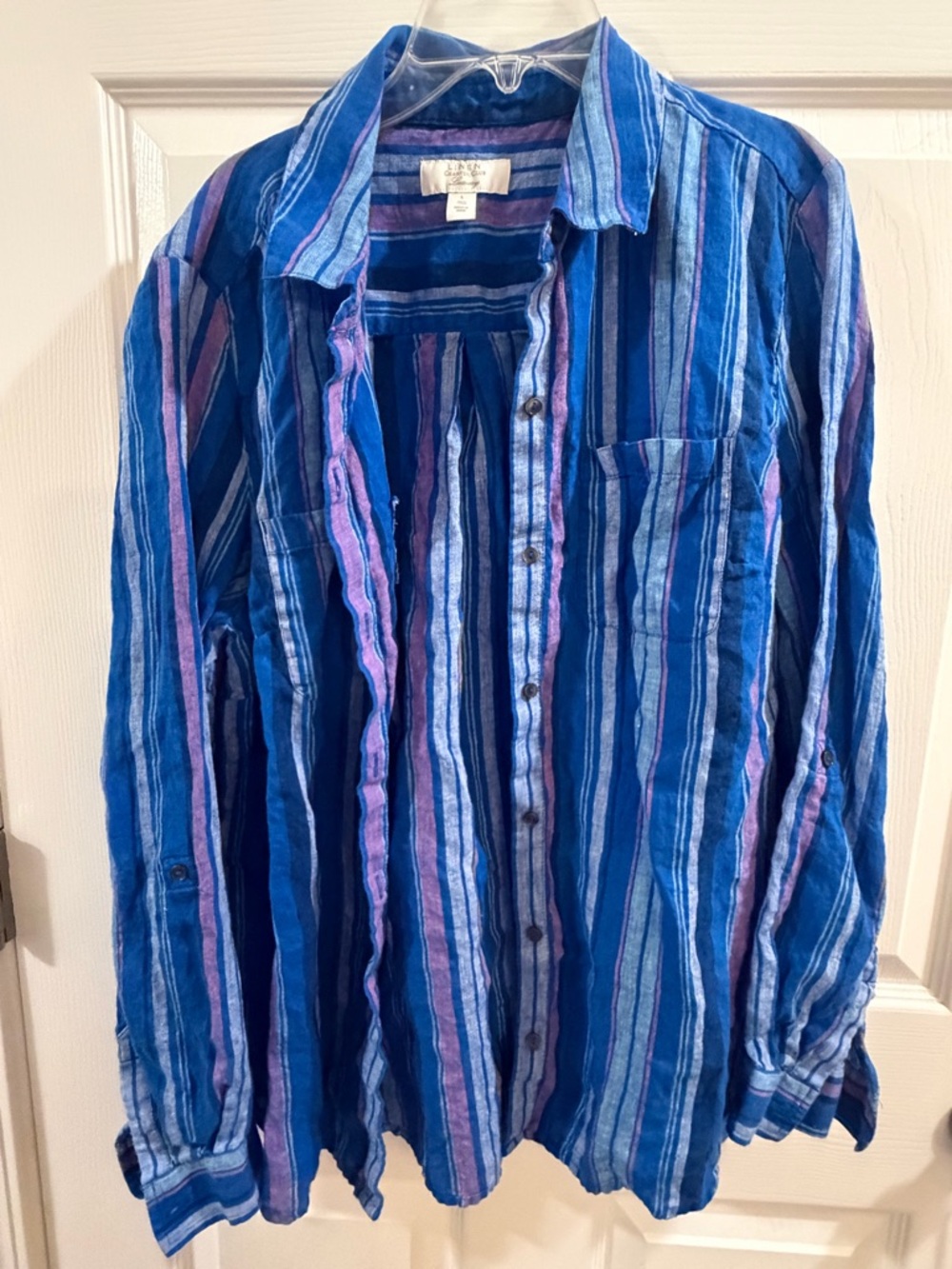 Charter Club Blue Striped Linen Button-Down Shirt